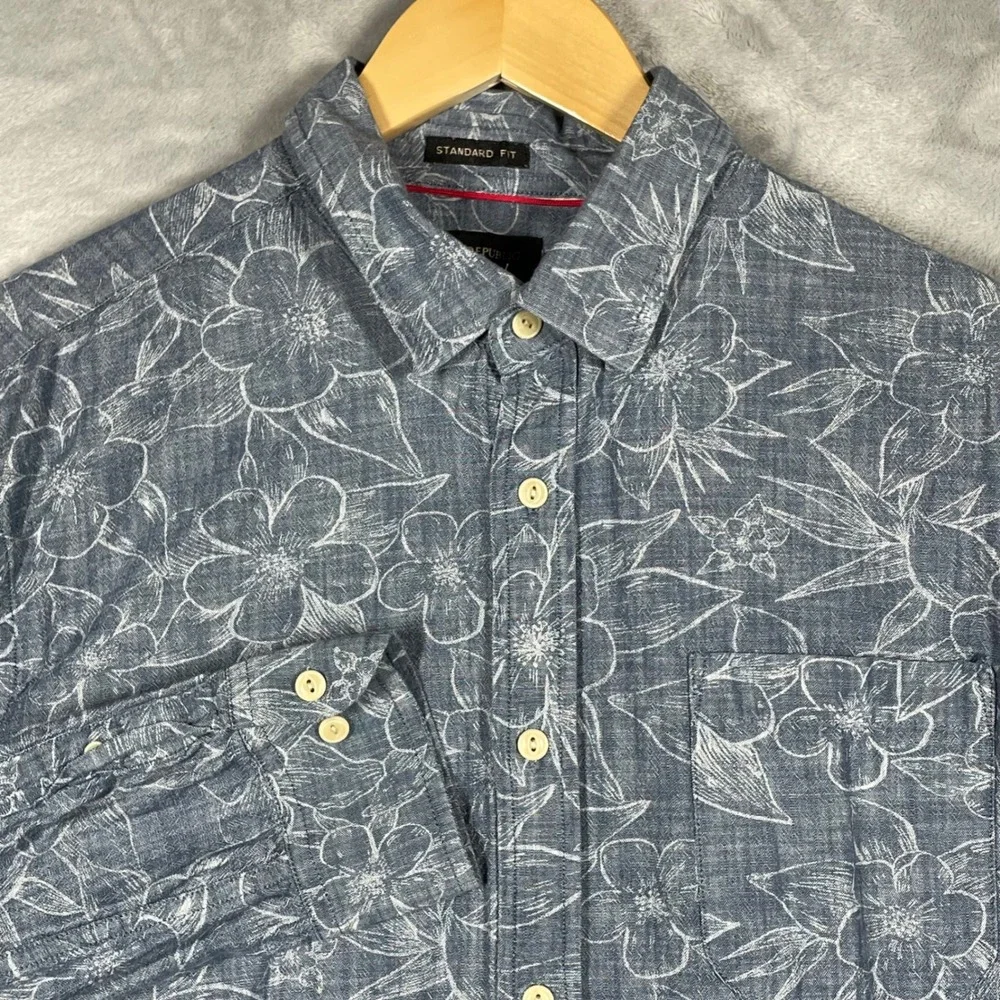 Banana Republic Mens Blue Floral Cotton Button Down Shirt Standard Fit Large